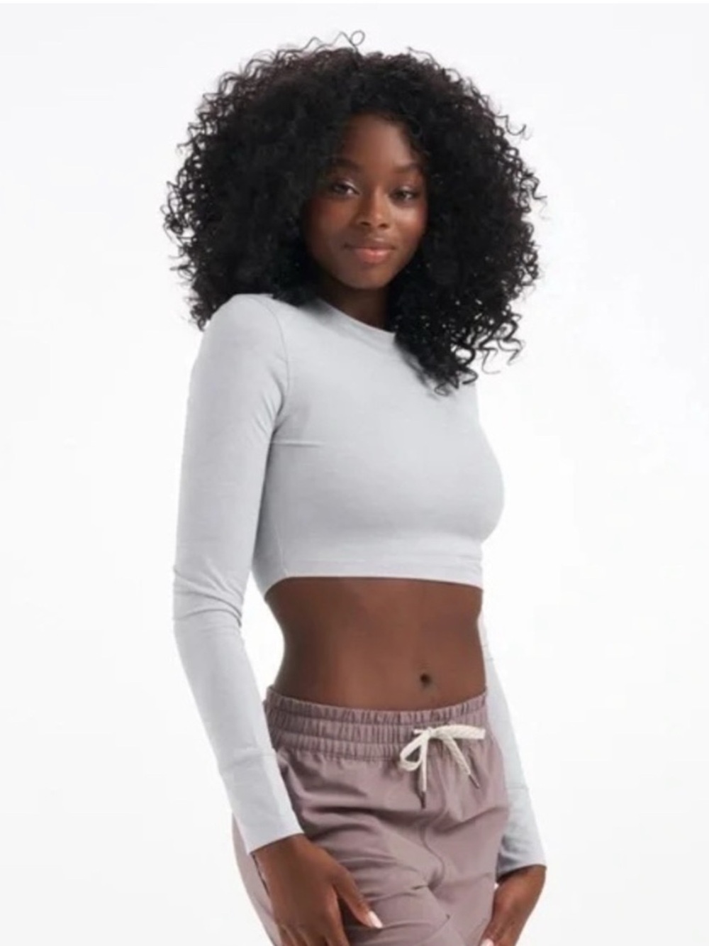 Vuori L/S platinum leather long sleeve crop tee